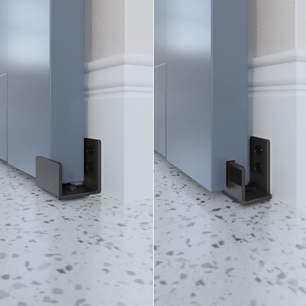 Svart, 2-pack Skjutdörr Botten Golvguide, U-form, Flexibelt Justerbart Avstånd, Platt Botten Design, Väggmonteringssystem, för Dörr & Skåp