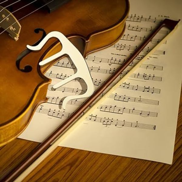 M-formet musikkmappe sølv, noteklips for piano, gitar, fiolin, instrument og lesing av noter