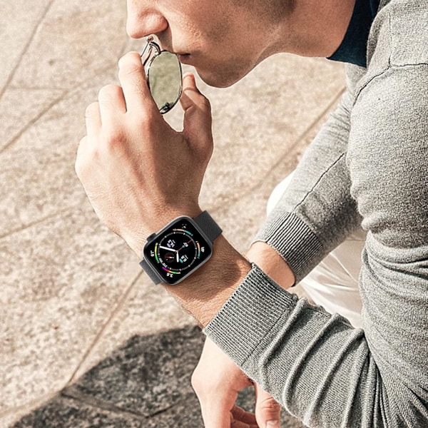 Mustat rannekkeet yhteensopivat Apple Watch -rannekkeen 42/44/45 mm kanssa naisille ja miehille, säädettävä kaksoismagneettiranneke iWatch Series 8 7 SE 6 5 4 3 2