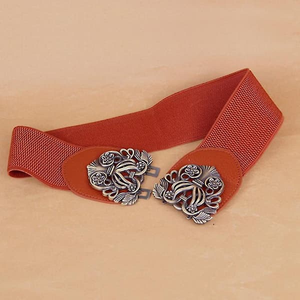Dame Party Bredt Belte Vintage Elastisk Midjekjolebelte Brown