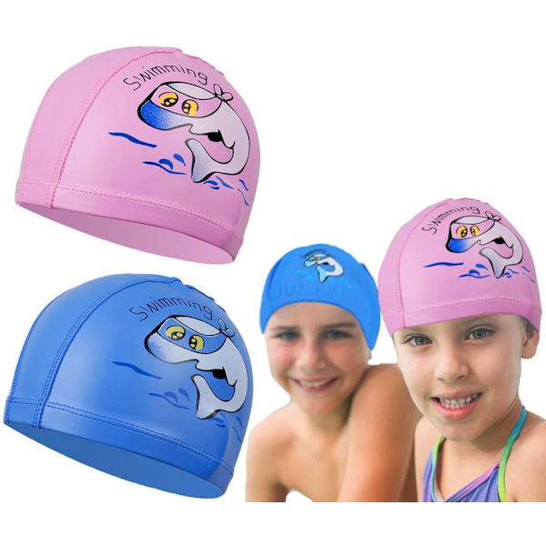Pink Dolphin - Unisex vanntett silikon badehette med edderkopptrykk for barn og jenter, vannsport.