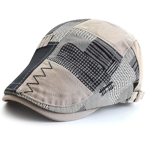 Retro PU Lær Flat Cap Herre Justerbar Høst Vinter National Duck Tab Caps Lysegrå