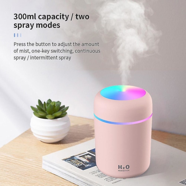 300ml Air Aroma eterisk olja Diffuser Luftfuktare Led Light Purifier Pink