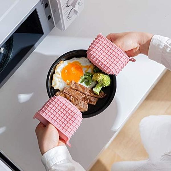 (Rosa) Mini Silikon Grytlappar Set, Grytlappar Värmeisolering, Grythandskar för Matlagning och Bakning i Köket, Skyddar Fingrar Mini Grytklämmor