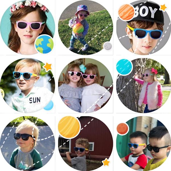 Polariserade solglasögon för barn (lila ram med gula skalmar), flexibel ram, lämpliga för flickor och pojkar i åldern 3-10 år