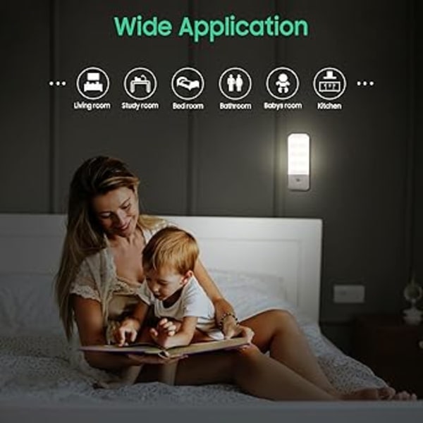 Indendørs bevægelsessensorlys, 2 pak USB genopladelig LED natlampe med 3 tilstande AUTO/ON/OFF, klæbende skabslys med magnetstriber til garderobe