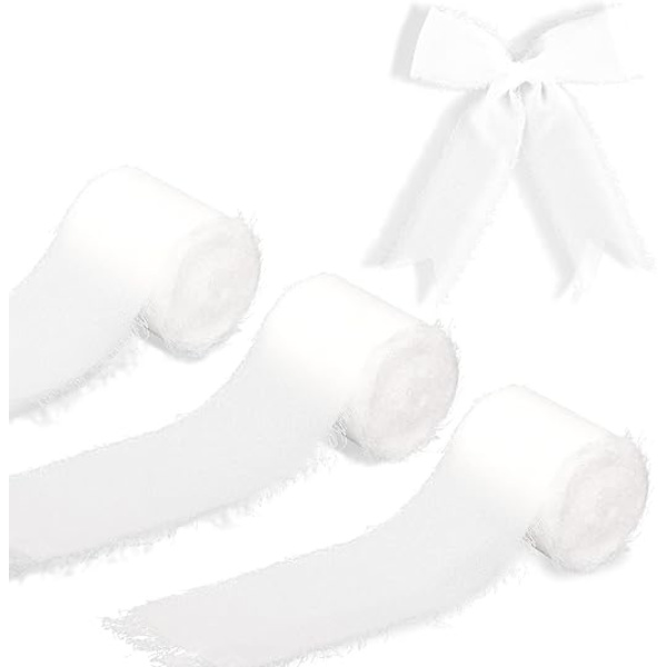 3 rullar chiffongband vitt, 4 cm x 5,5 storlek färgglad tofssidenband, används för bröllopsinbjudningar, buketter, presentförpackningar, hantverksdekoration