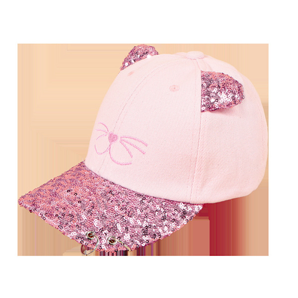 Sød katte-paillet baseballkasket (52-55 cm), trendy solskærmskasket til babyer, babykasket