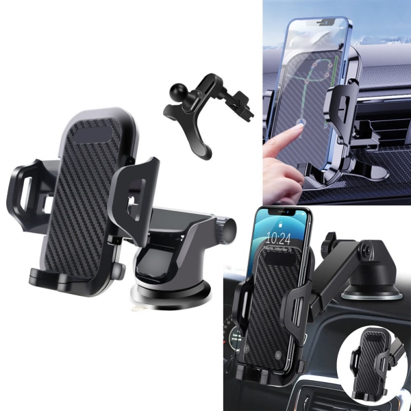 Ett set (svart) sugkoppsluftuttag multifunktionell mobiltelefonhållare, Biltelefonhållare, Multi-Scene Mobiltelefonhållare för bilar, Dashboard Wind