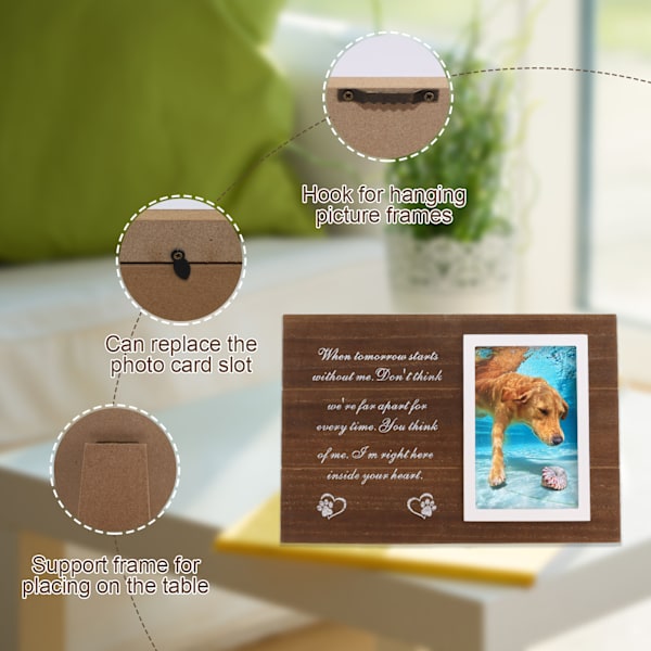 Træ Fotoramme til Mindesmærke for Kat og Hund (Brun 30cm x 20cm), Fotostander Ramme, Ramme Detaljer Kreativ Gave Fotovæg Reb Klips Træ Mænd og Kvinder