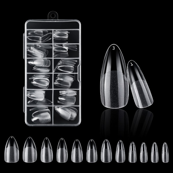 Löstnaglar Transparent Set (Spetsiga) - Ett set med 120 transparenta nageltippar - Transparent repfri matt