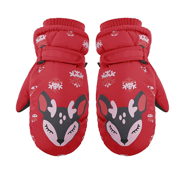 Barn Vinter Varma Snö Vantar Söt Tecknad Renen Dinosaurie Utomhus Snowboardhandskar Red