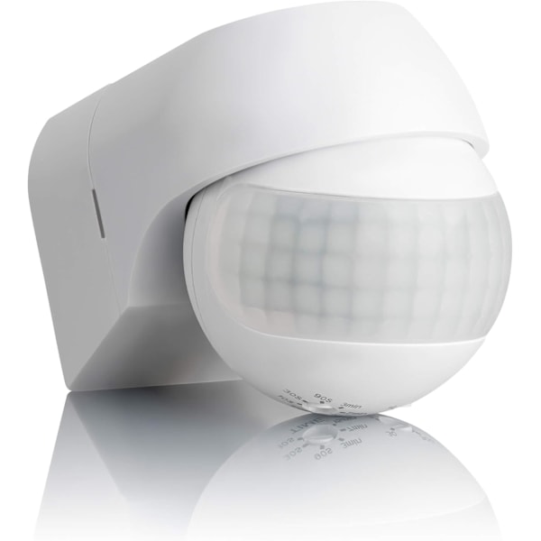 Sensor Udendørs IP44, Vægmonteret, Infrarød Bevægelsessensor, LED egnet, Rækkevidde maks. 12m/180°, drejelig, maks. 800/400W, hvid