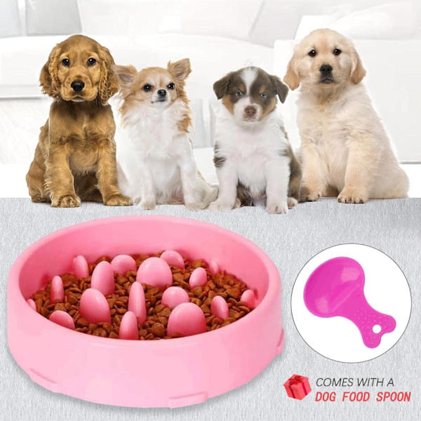 Pink Slow Feeding Skål til Hunde, Slow Feeding Skål, Anti Gluttony Skål til Hunde Katte, Fremmer Sund Spisning og Langsom Fordøjelse