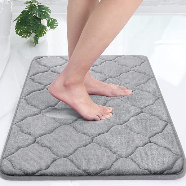 Skridsikkert badeværelsestæppe, Memory Foam badeværelsestæppe, Absorberende badeværelsestæppe, Maskinvaskbart - 50x80cm, Grå