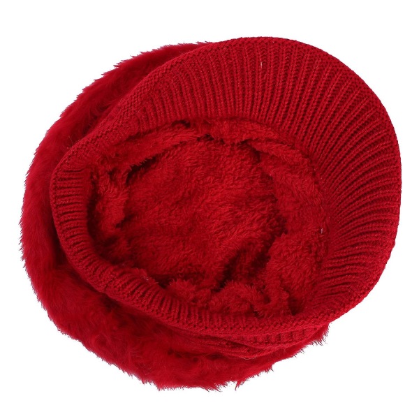Dame Jenter Spiss Lue Hatt Visir Beret Vinter Termisk Baker Red