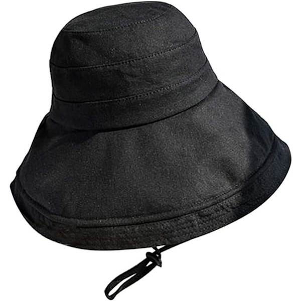 Sort Strandhat til Kvinder Foldbar Sommerhat Bredskygget Strandhat Hætte Bucket Hat Havehat