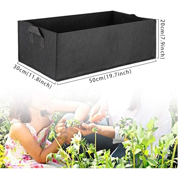 2 stk. (50x30x20 cm) Rektangulær Dyrkingspose med Håndtak Sett med 5 Kvadratiske Poser Hevet Plantekasse Kvadratiske Luftingsstoff Dyrkingsposer for Blomster og