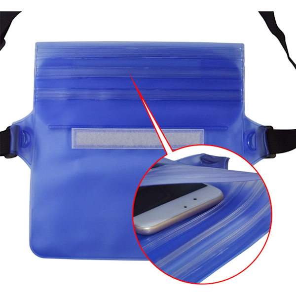 2 STK Blå Vanntett Belteveske IPX8 Sertifisert Justerbar Stropp 3 Glidelås Plast Beltepose/Vanntett Veske/Bag for Båtliv, Fiske, Kajakkpadling, Svømming