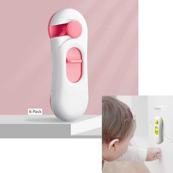 6-pakke (pink) skabslåse til børn, børnesikringsremme nemme at installere uden boring, babysikringslåse til skab, skuffe, møbler, T
