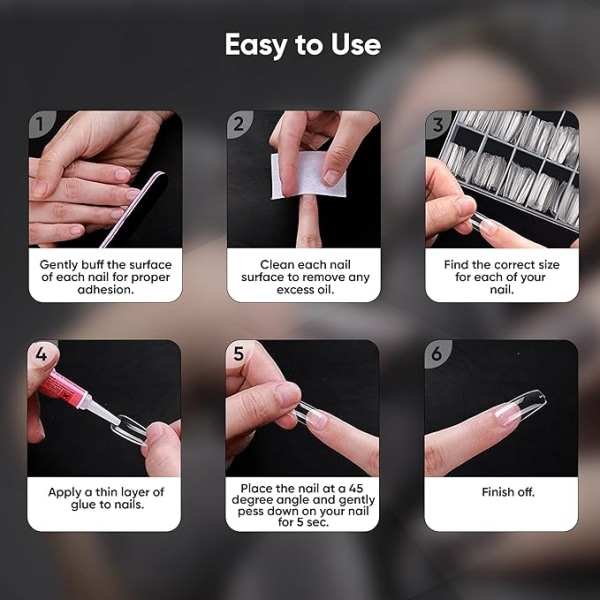 Löstnaglar Transparent Set (Spetsiga) - Ett set med 120 transparenta nageltippar - Transparent repfri matt