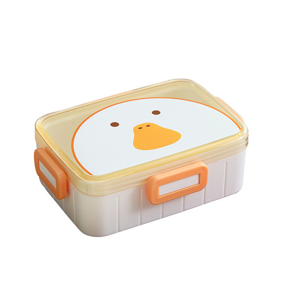 Cartoon plast lunchlåda (600 ml rektangulär gul), söt lunchlåda med fyra knappar för barn, bärbar student mikrovågsugnslunchlåda