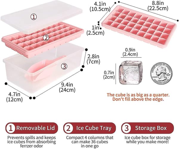 Isterningebakke med låg og beholder silikone isterningebakke med scoop Pink 77 grids