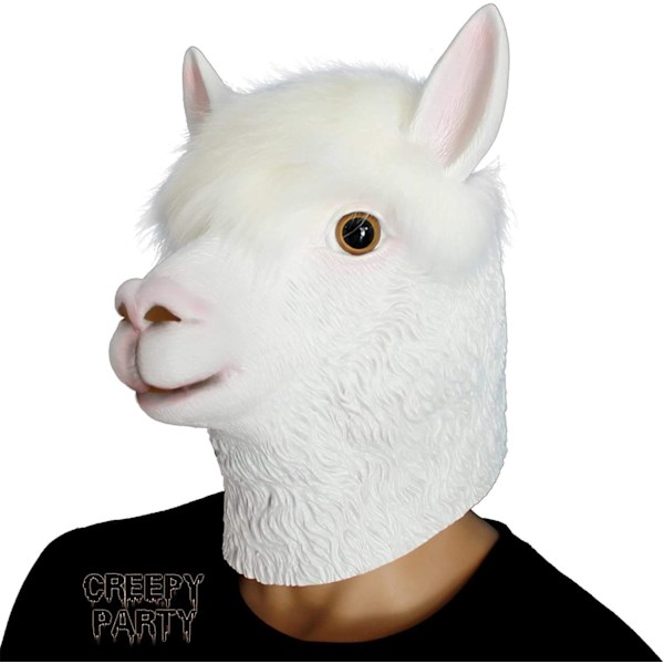 Halloween-kostymfest Latex Djurhuvud Mask Alpacka Llama Maskeraddräkt