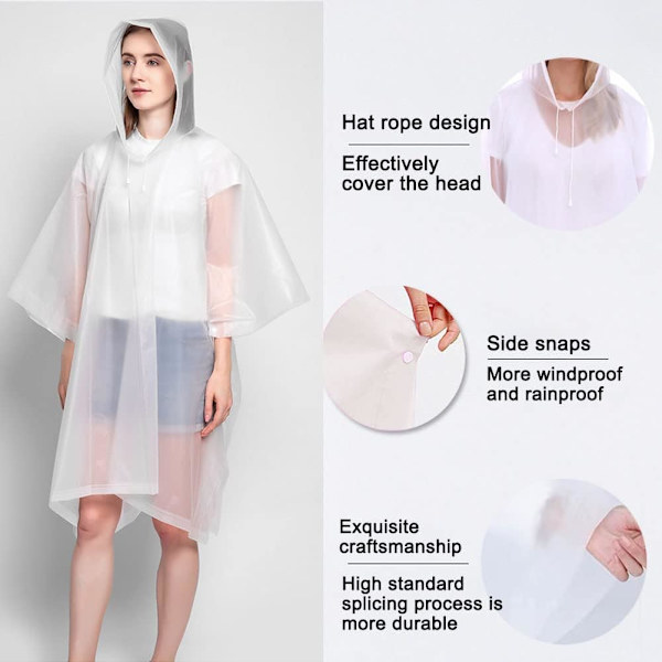 2 Vedenpitävää Ponchoa, Uudelleenkäytettävä EVA-poncho, Unisex Aikuisille, Retkeily, Matkailu, Ulkoilu, Yksi Koko