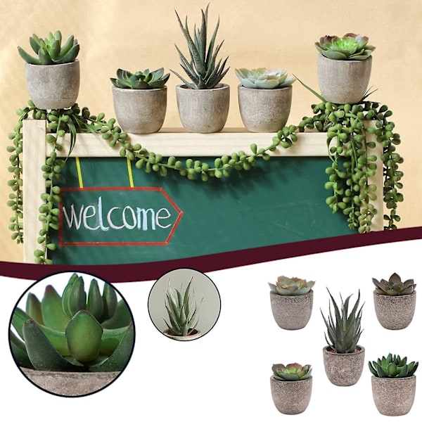 Simulerte sukkulenter i potter Grønne planter Mini kunstige planter i potter White
