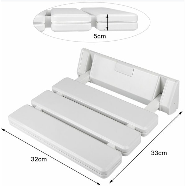 Hvidt aluminium og ABS foldbart brusebænk, 330 x 320 x 70 mm