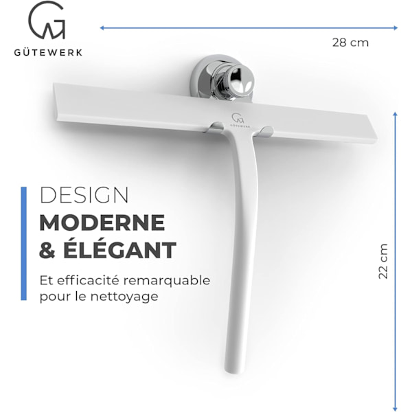 Duschskrapa med sugkoppsfäste - 28 cm vit - Fönsterskrapa för badrum - Silikon INOX fönsterkrok ingår Duschtillbehör Hushåll