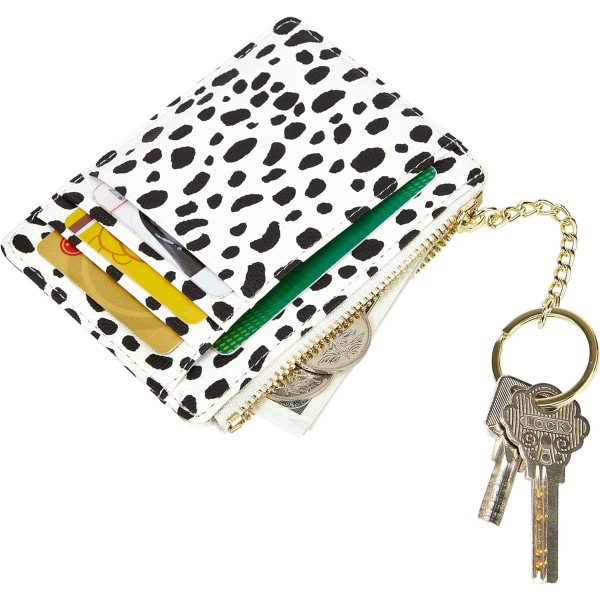 Damer 8 kort smal minimalistisk korthållare Myntväxlingsväska Nyckelring Framficka Plånbok, vit prick