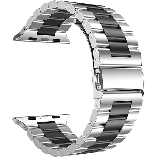 Tre-perle rustfrit stålrem (sølv sort, inkluderer ikke ure), 42mm/44mm/45mm/49mm rem kompatibel med Apple Watch Series Ultra 8/7/6/SE/5/