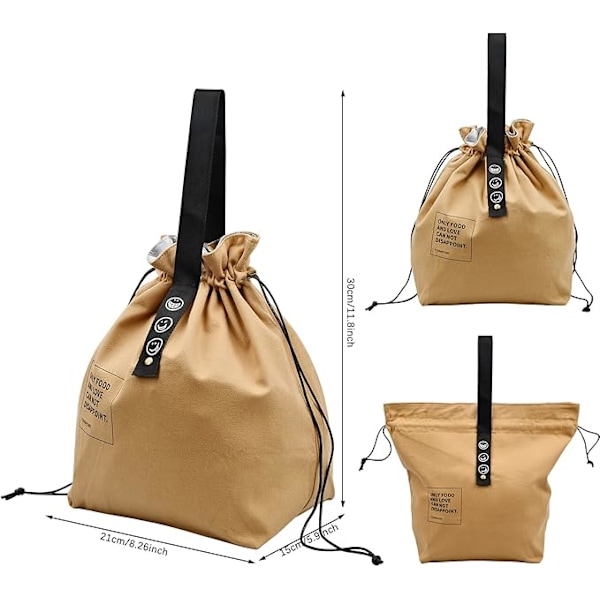 Isolert Lunsjveske (Khaki), Bomulls Lunsjveske 30*21cm, Bærbar Lunsjveske, Sammenleggbar Veske, Gjenbrukbar Handleveske for Reise, Piknik, Camping