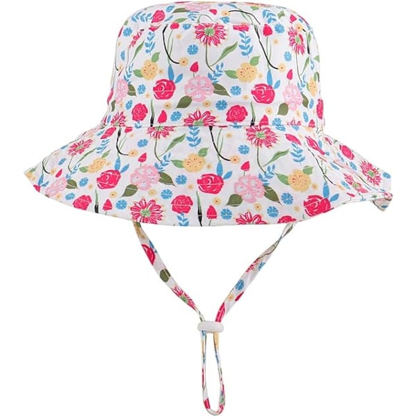 Justerbar baby solhatt (rosa - huvudomkrets 44 - 46 cm) Barn sommarhatt bred brätte pool/strand/simning/utomhus