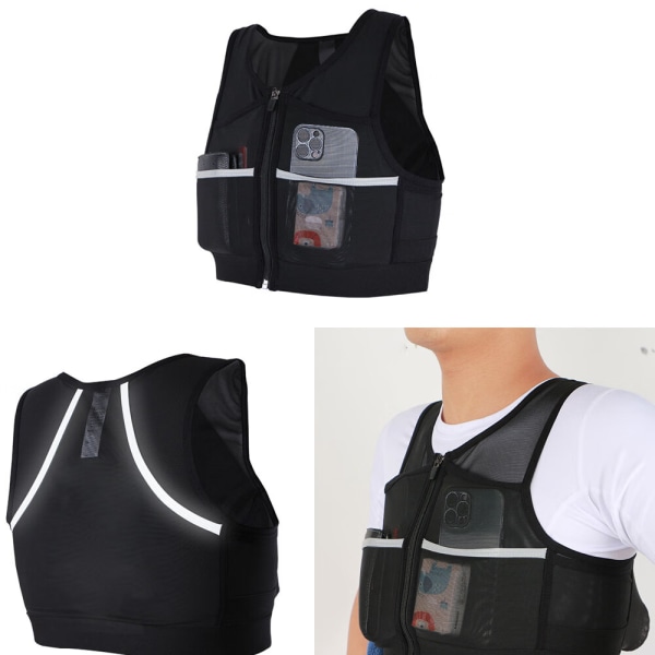 Løbevest med hydrering, unisex, i ét stykke (sort, størrelse S), ideel til trailløb, trekking og vandring, kompatibel med 1L hydreringsblære