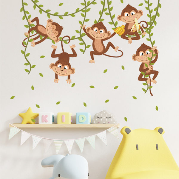 Jungle Dyre Vægdekorationer Aber Vægmærke Aber på Vinstok Vægdekoration Børneværelse Baby Værelse Stue