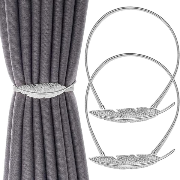 2-delad gardinspets (silverfjäder), gardinspänne, justerbar dekorativ legeringsgardin med gardinklämma