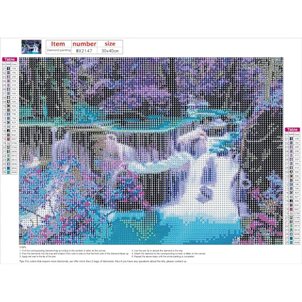 Timanttimaalaus aikuisille, 40x30cm maisema vesiputous täysi 5D timanttimaalaus, violetti puu timanttisetti lapsille, timantti strassi ristipisto Cry