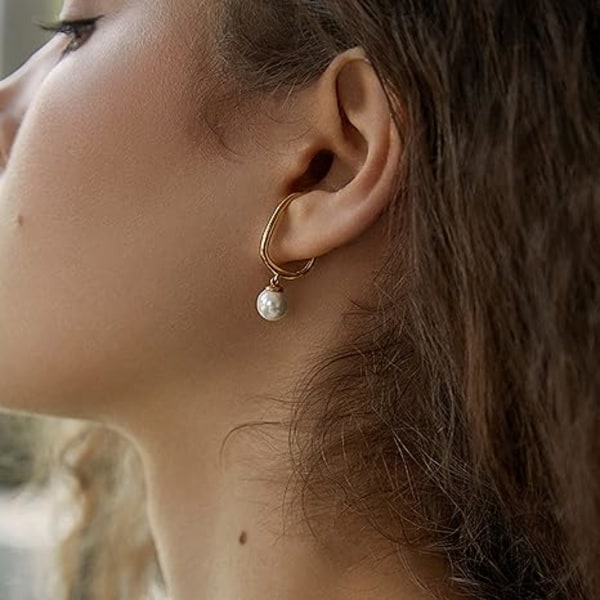 Perle Øreclips Manchet Vedhæng Dingle Ikke-Piercede Ører 14K Guld Hoop Brusk Små Øre Hypoallergen Sødt Charme Smykke Gave til Kvinder Piger