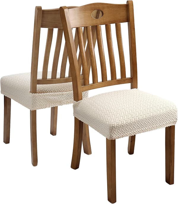 4 stk. Stretch Jacquard Spisestuestoltrekk Avtakbare og Vaskbare med Ryggstropper