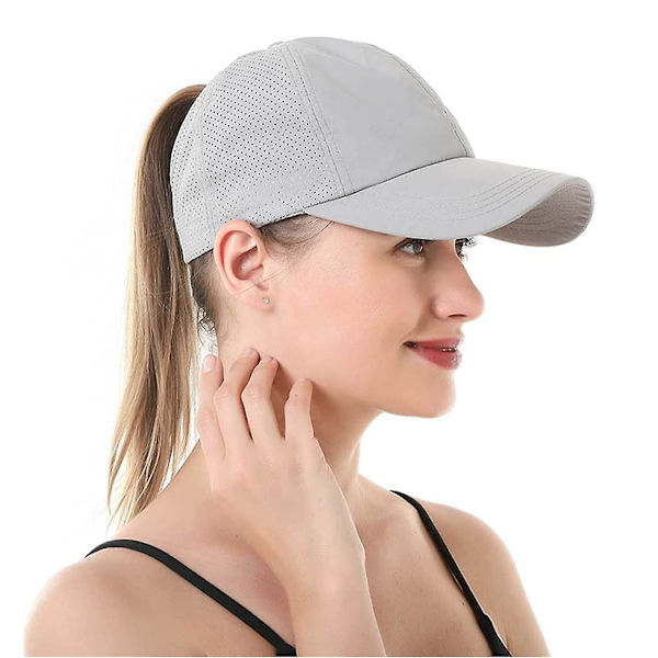 Dame Ponytail Baseball Cap, Justerbar Åndbar Kryds Mesh Hurtigtørrende Messy High Bun Ponycap Hat Light Grey