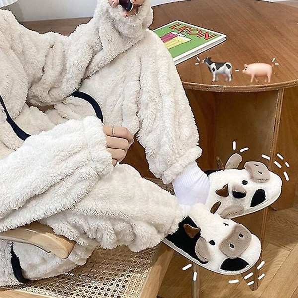 Fuzzy Ko Slippers Søde Varme Behagelige Bomuldssko Dyreform Slip-on Hjemmesko Til 38 39