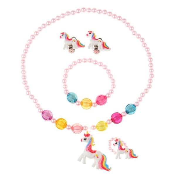4-delad Unicorn Necklace Armband Set (Vit), Rainbow Bead Armband Unicorn Necklace Örhänge Set Girl Smyckes Set, nödvändigt för barnkalas