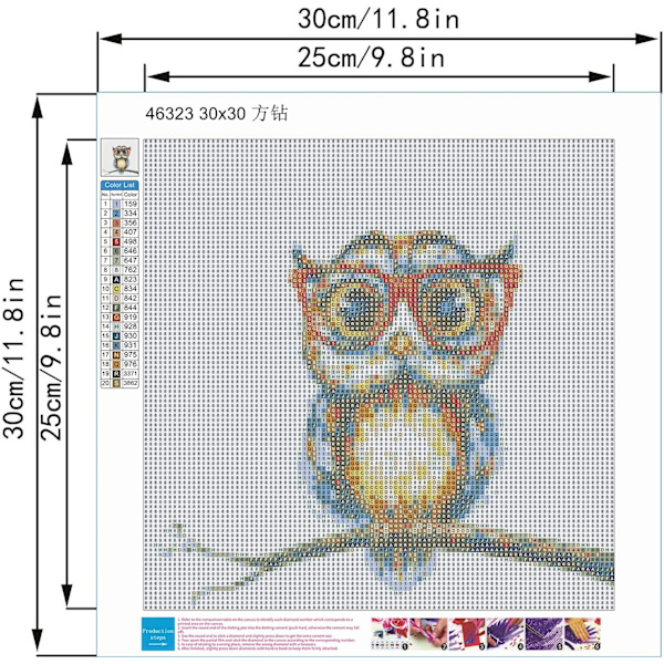 5D Diamantbroderi Komplett Kit, 5d Full Diamantmålning Uggla, DIY 5d Fyrkantig Diamantmålning Hantverk Broderi på Canvas Tyg Idealisk för Hem/Livin