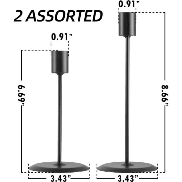 Svarta ljusstakar, set med 2 dekorativa ljusstakar för koniska ljus, metallljusställ för heminredning, bröllop, middagar, fest, årsdagar