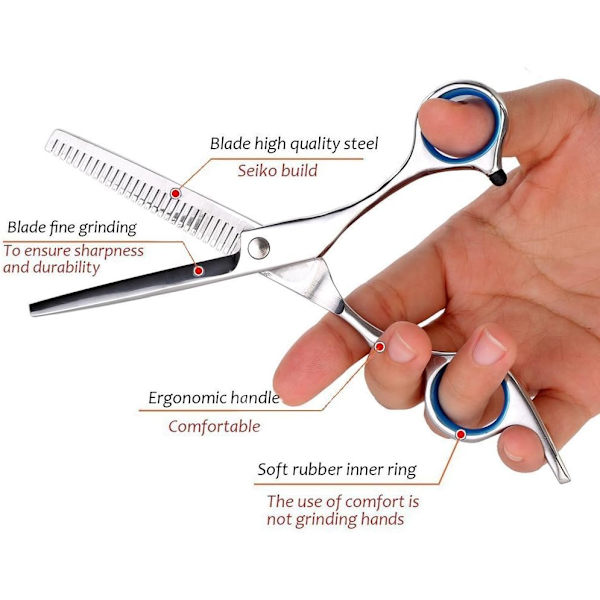 7''(18cm) 2 stk. Blå Frisørsaks Professionel Hårsaks Udtyndings Saks Barber Salon Hårklipning Rustfrit Stål