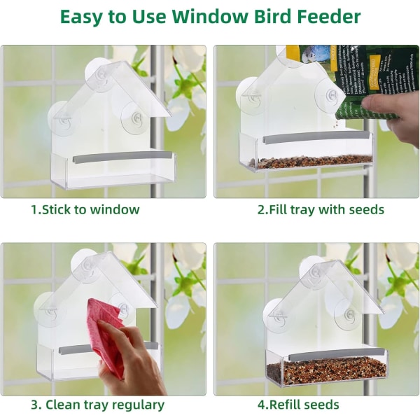 Utanför vilda fönstermonterade fågelhusmatare med starka sugkoppar, akrylklar, fönsterfågelhusmatare för kardinaler, blåskådor, fink