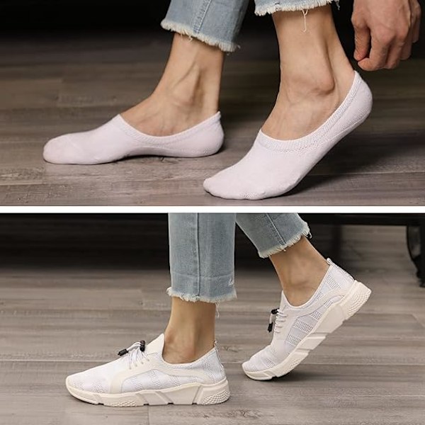Hvid - 10 Par Kvinder Mænd Strømper Usynlige Strømper Casual Anti-Slip Bomuld Sports Strømper
